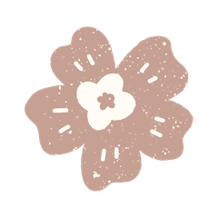 A simple, stylized drawing of a five-petaled flower in a dusty pink color, featuring a small white center.