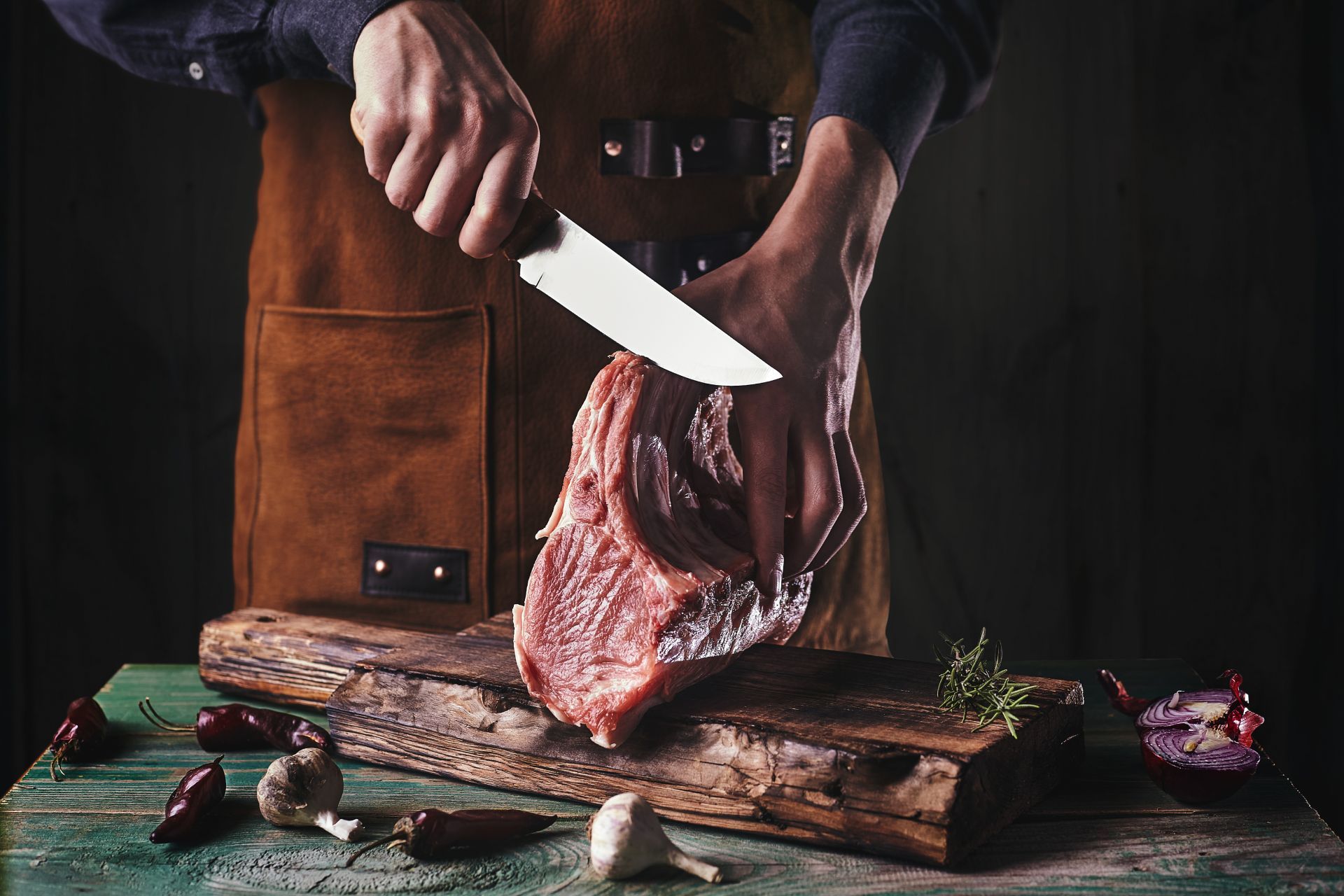 cutting the meat