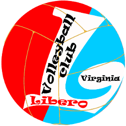 Virginia volleyball club logo in red, white, and blue with the word “Libero.”