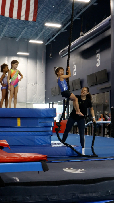 Kids enjoying open gym on the rope at Hope Gymnastics Academy in Ashburn, VA