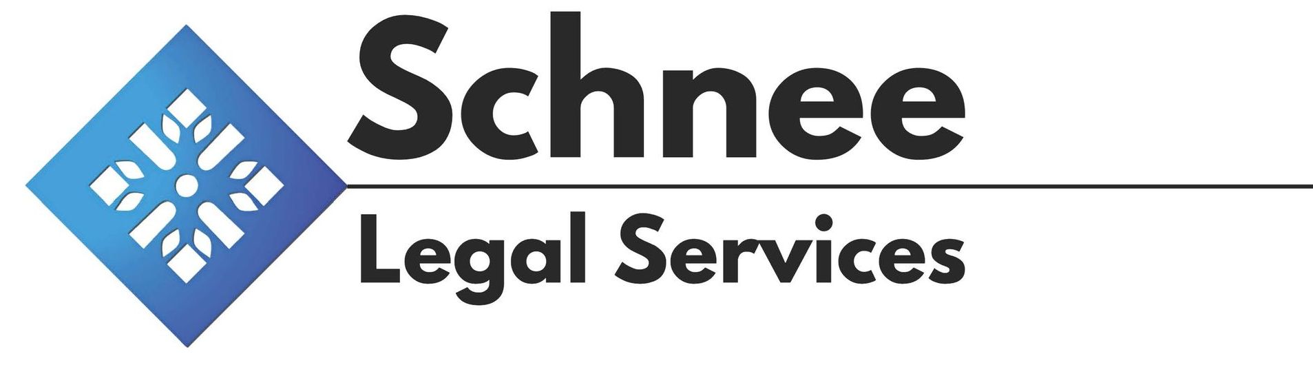 A logo for schnee legal services with a snowflake on it