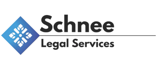 A logo for schnee legal services is shown on a white background