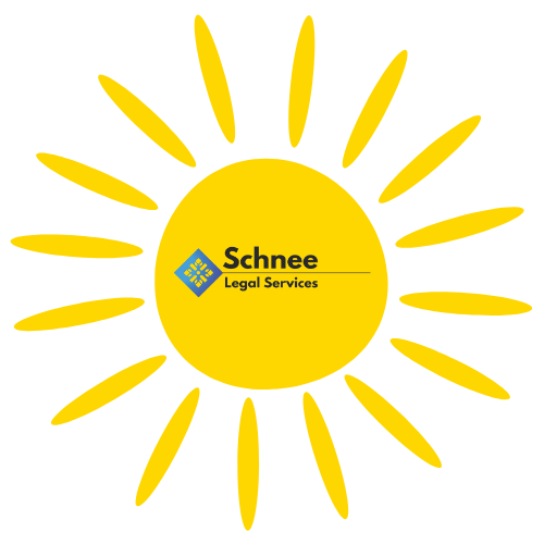 A yellow sun with the words schnee legal services on it