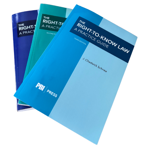 Three books titled the right to know law are stacked on top of each other