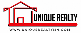 Unique Realty logo with red house outline and black text on a white background