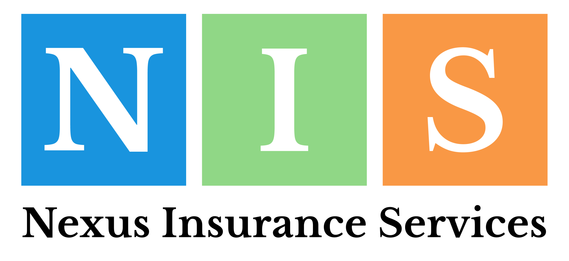 The logo for nexus insurance services is blue , green , and orange.
