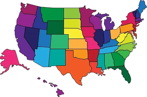 A colorful map of the united states of america