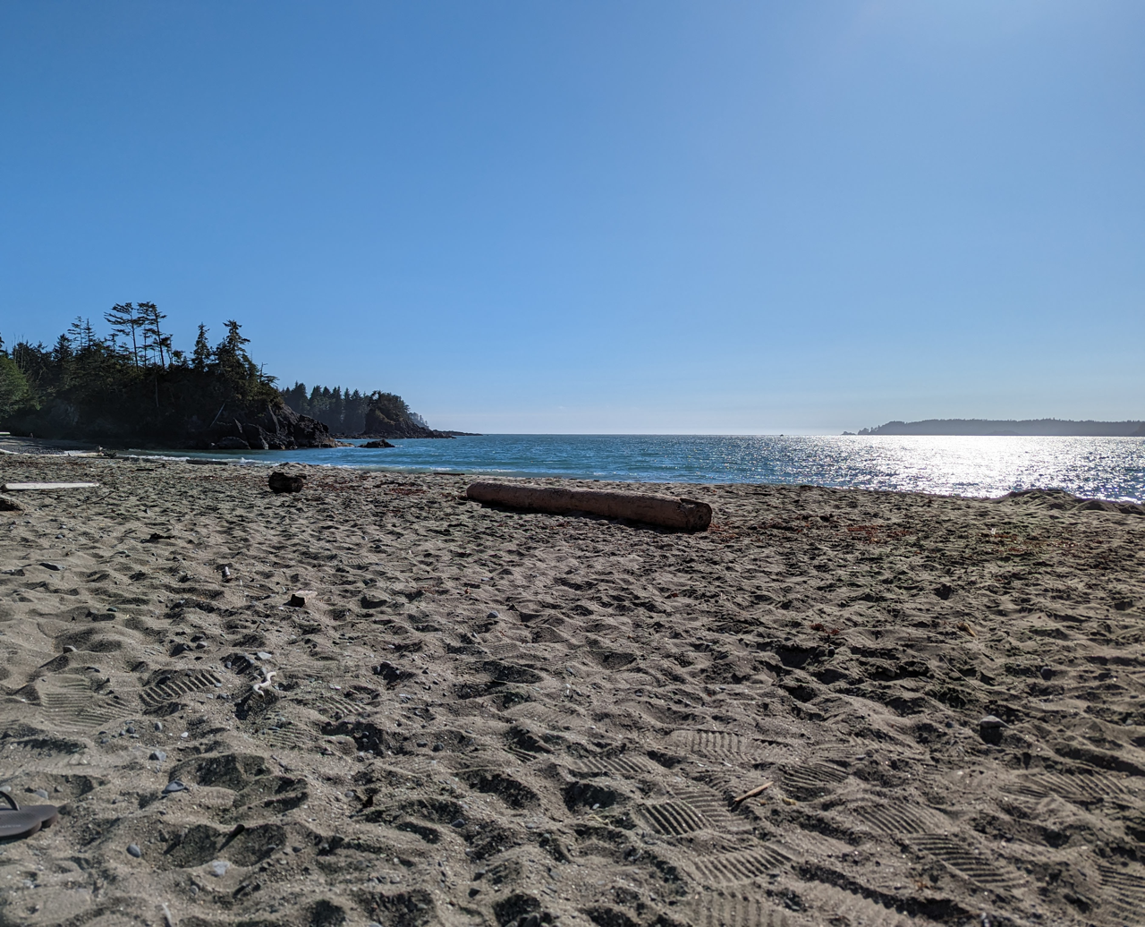 Pristine pure sand and surf at Woods End Landing Bamfield