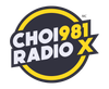 Logo de CHOI Radio X : texte blanc sur cercle noir, bordure et accents jaunes. 1981 en jaune.