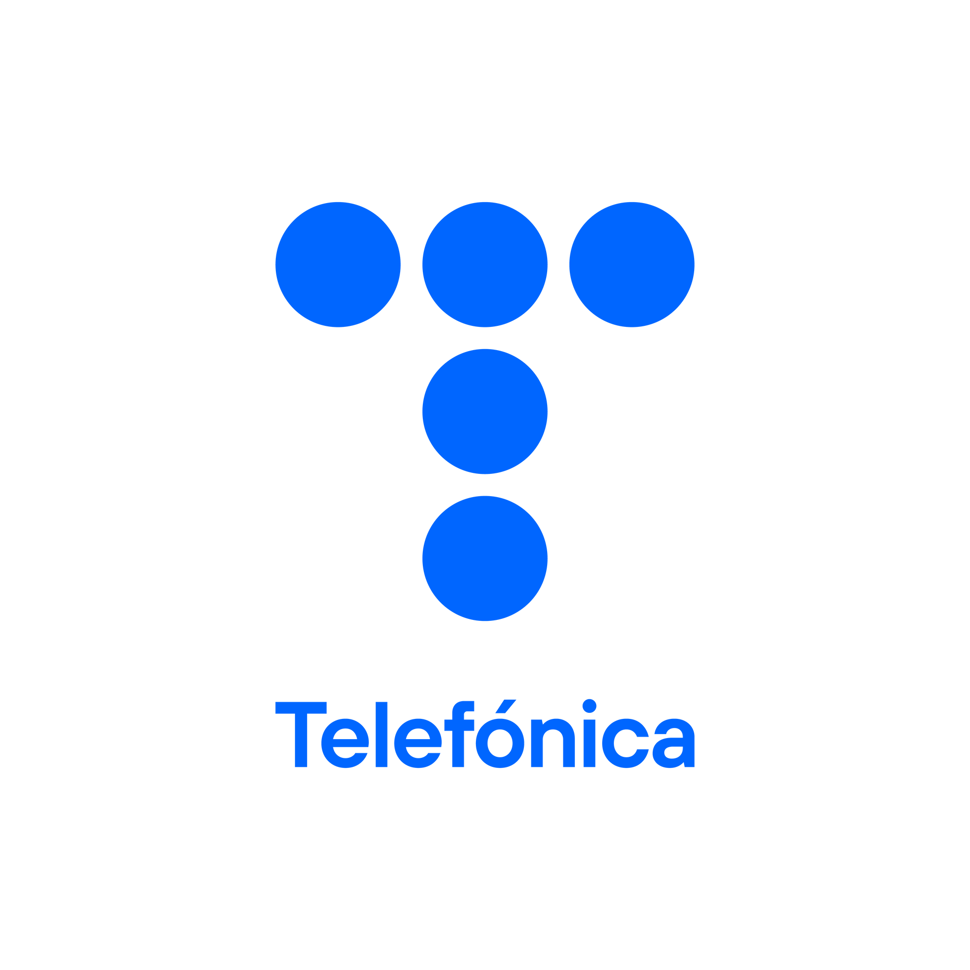 Telefónica logo with four blue dots forming a T above the word “Telefónica”