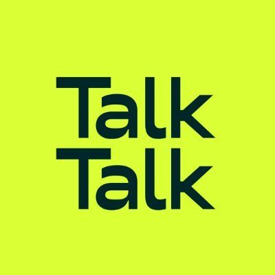 TalkTalk logo in dark blue on a bright lime green background
