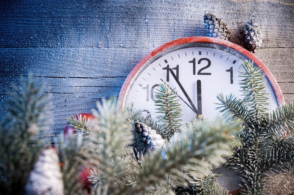 clock with winter decor
