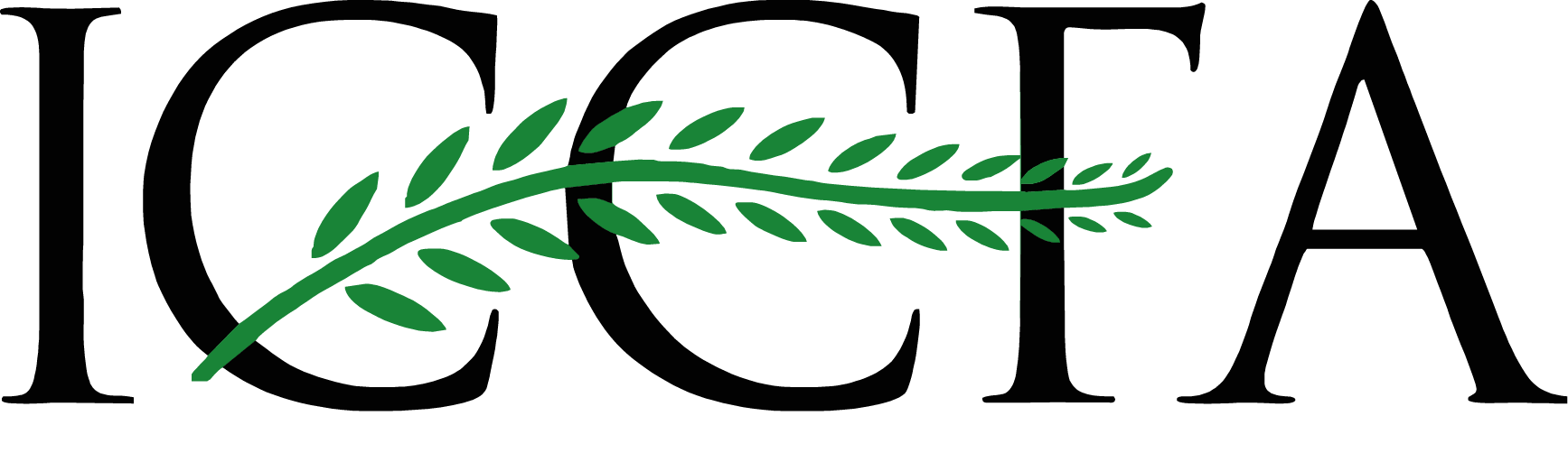 ICCF logo with green leaves through the center of the letters.