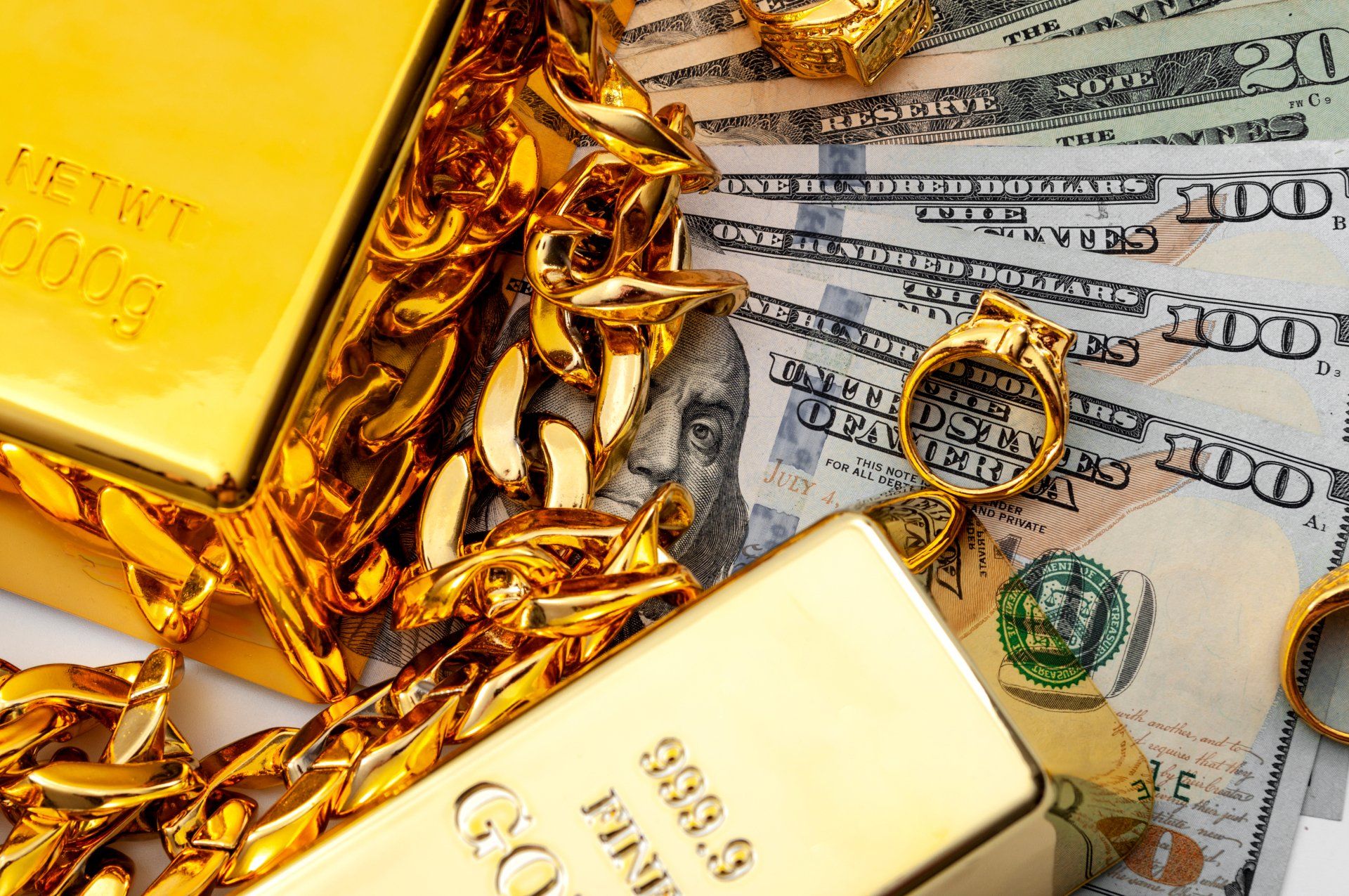 dollar money with jewelries
