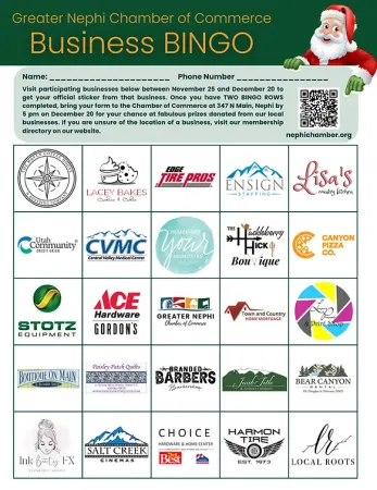 The greater nephi chamber of commerce is holding a business bingo.