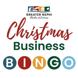 A logo for the greater nephi chamber of commerce christmas business bingo