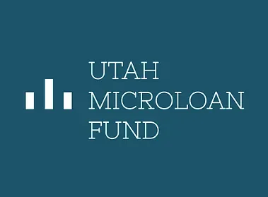 The utah micro loan fund logo is on a blue background.