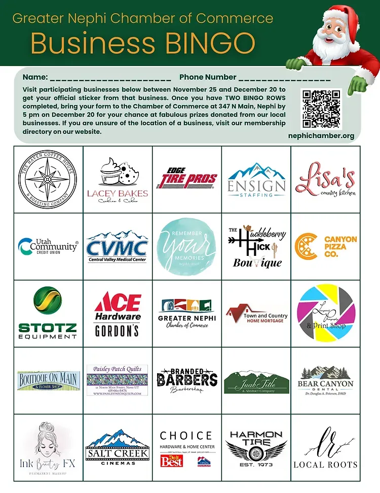 A business bingo card with santa claus on it.