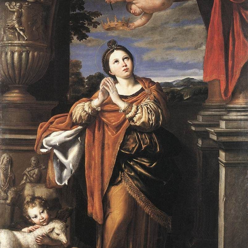 A painting of a woman standing next to a child