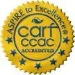 A yellow seal with the words `` aspire to excellence '' written on it.