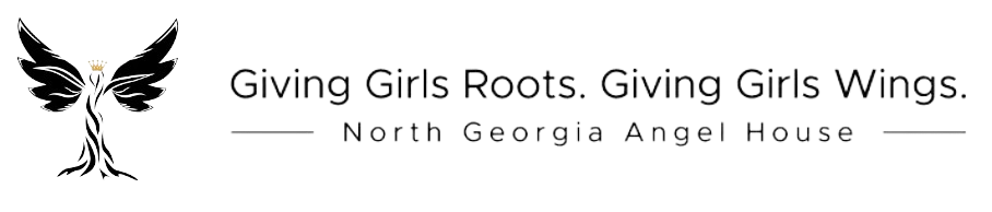 A logo for giving girls roots giving girls wings north georgia angel house