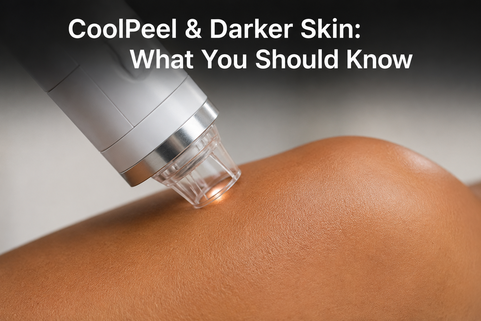 Close-up of CoolPeel laser device near skin, darker skin tone safety