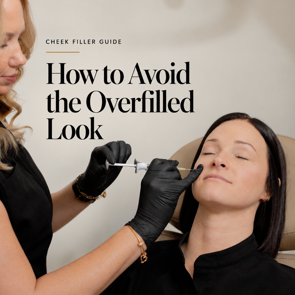 Measured syringe on clinical tray illustrating how to avoid overfilled face cheek filler