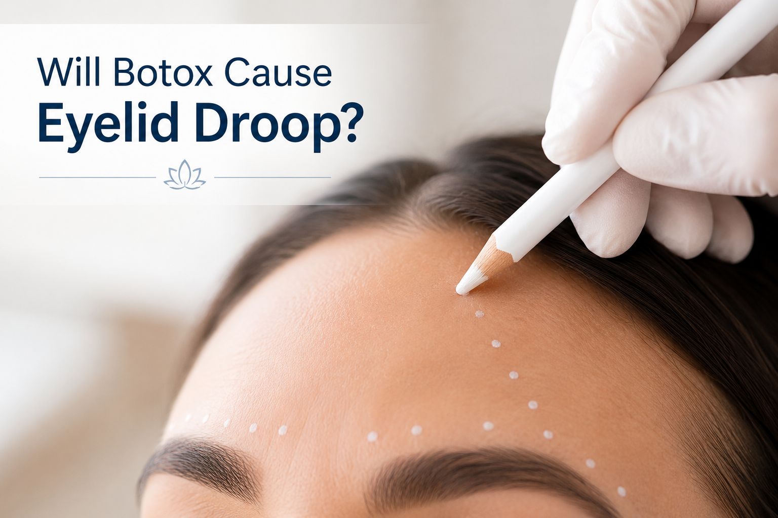 Injector marking Botox treatment zones on forehead skin