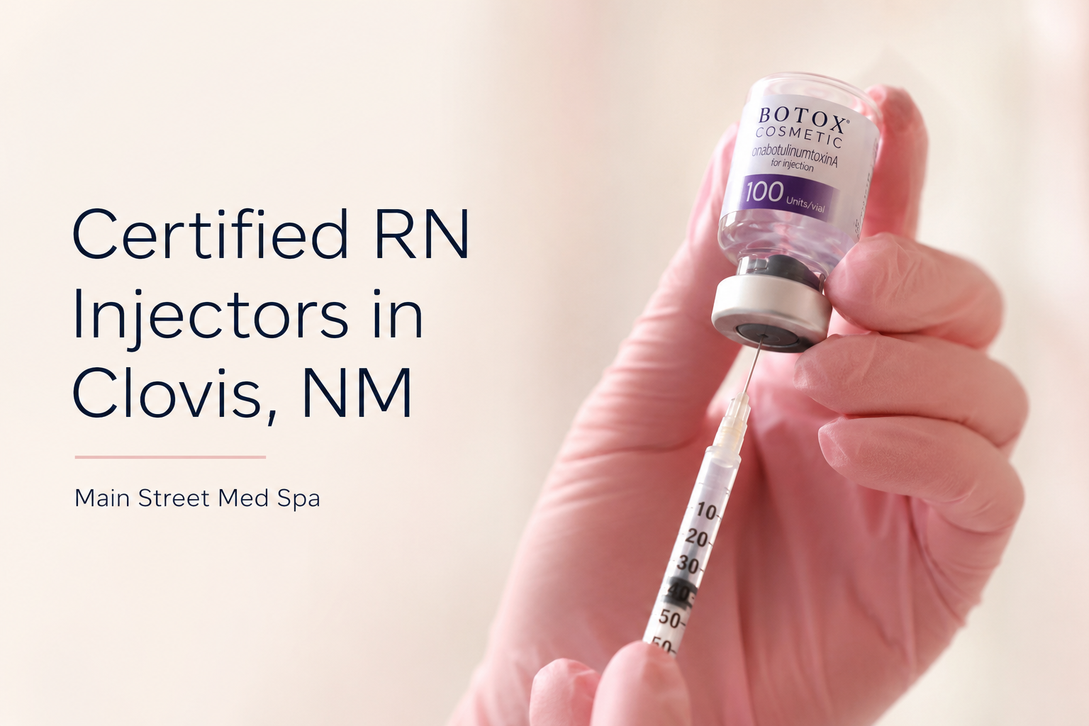 Gloved hand holding Botox syringe, certified RN injector Clovis NM