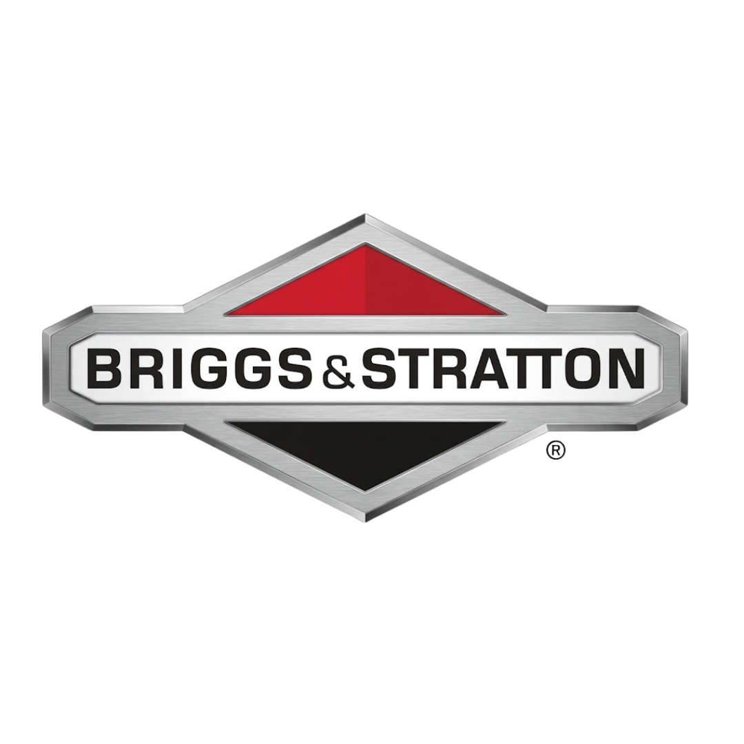 Briggs & Stratton logo in silver, red, and black diamond emblem