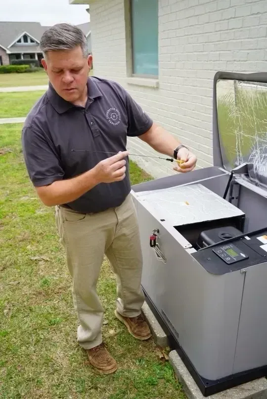 Man grilling outdoors beside a stainless steel barbecue on a grassy lawn, holding food and tongs.