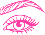 Pink line-art drawing of a stylized eye with eyebrow and eyelashes on a white background