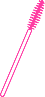 Pink mascara wand with applicator brush on a white background