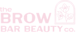 Pink “The Brow Bar Beauty Co.” logo with floral line art in a framed square