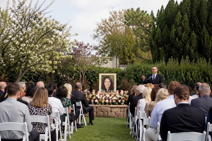 a peaceful memorial service in a cemetery garden in El Monte, CA