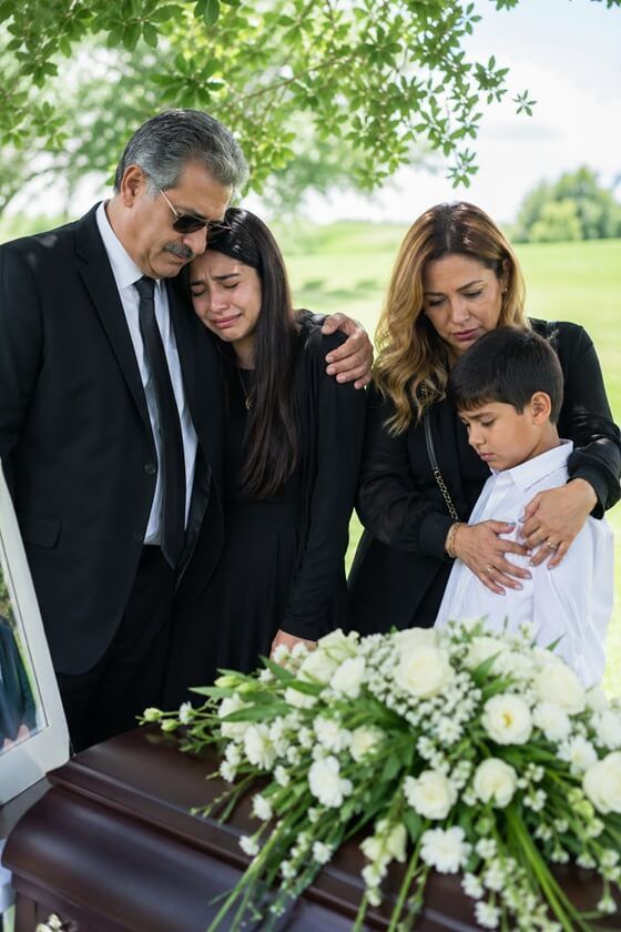 a mournful farewell at a funeral service in Hacienda Heights, CA