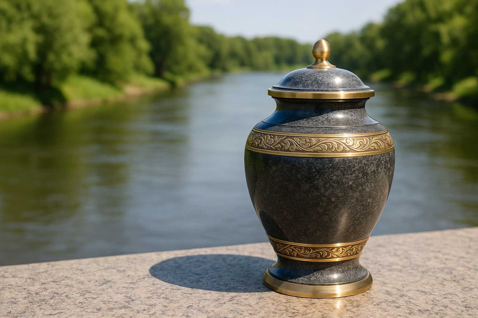 Metal urn on a beautiful backdrop