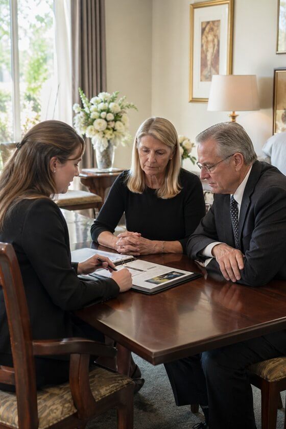 a family coordinating a final arrangement for a funeral or cremation service in El Monte, CA