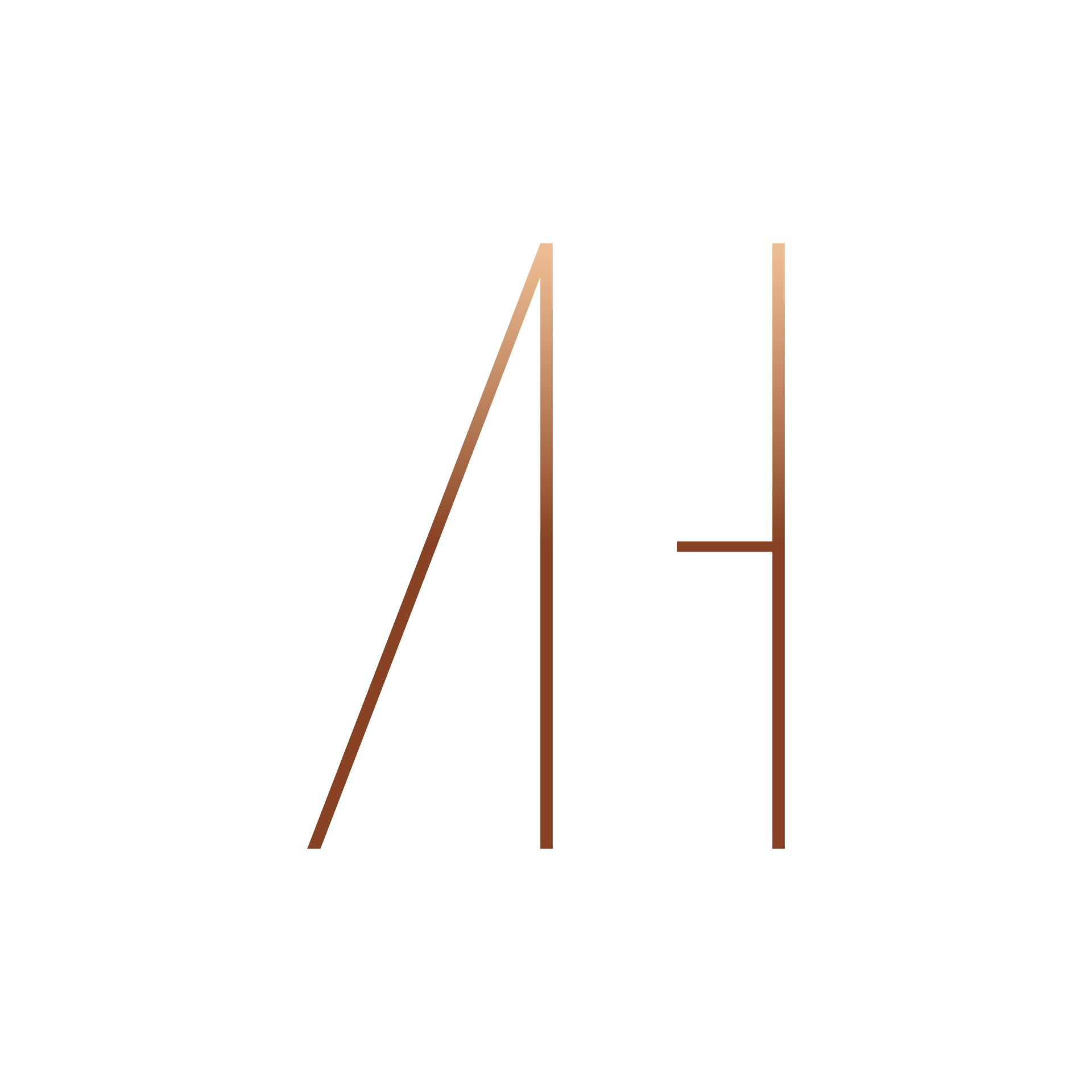 Abstract orange line drawing resembling the letters A and H on a white background