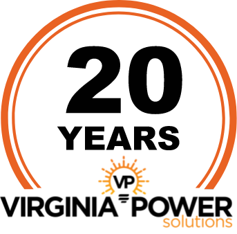 Virginia Power Solutions logo celebrating 20 years. Black numerals 