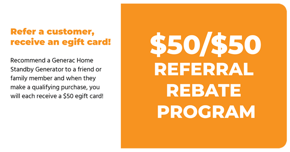 Orange promotion graphic: Refer a customer, receive a $50 e-gift card.