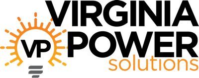 Logo of Virginia Power Solutions with a sun graphic in orange and the word