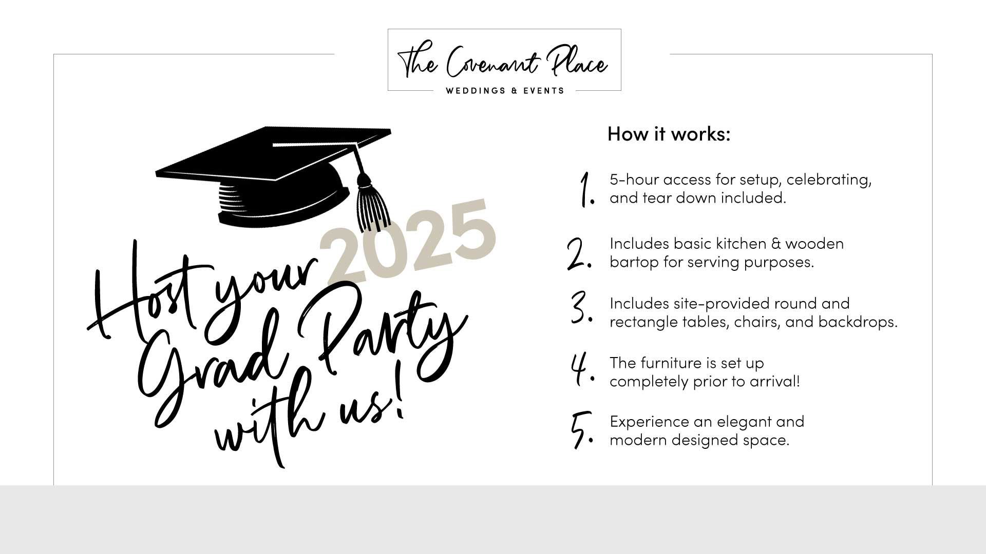 Click the photo to visit our contact page. Graphic design of the event cover with a graduate hat and the words