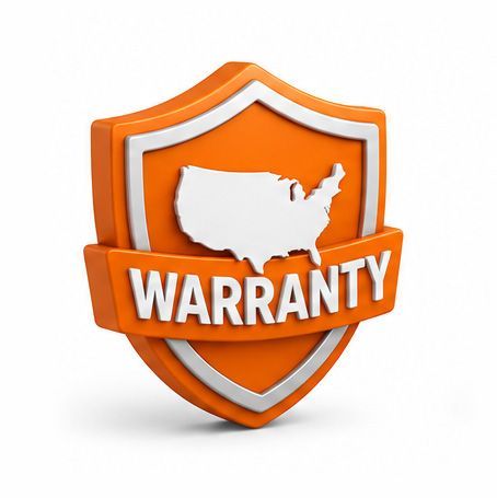Orange shield icon with a U.S. map and the word “WARRANTY” across the front.