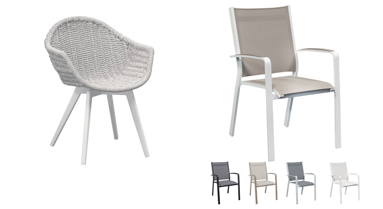 Gescova Javea and Paris Outdoor dining chairs suitable for dining on a terrace, patio or in a garden.