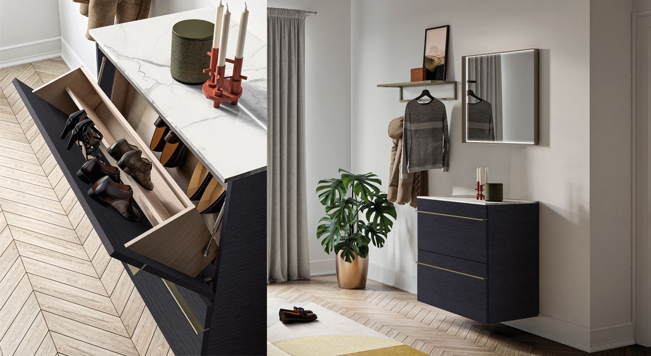 Dall Agnese Birex shoe storage furniture for hallways and entrances in Marbella and estepona.