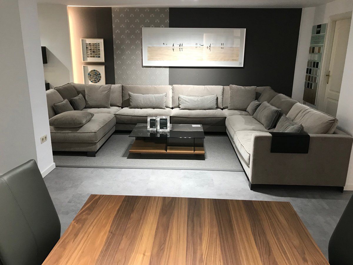 Modern living room furniture display in VIP Environment showroom Marbella Estepona