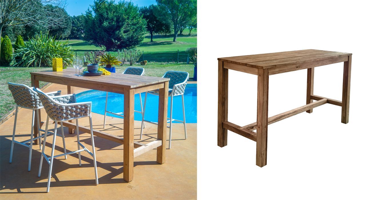 outdoor bar dining tables in teak for terrace or patio