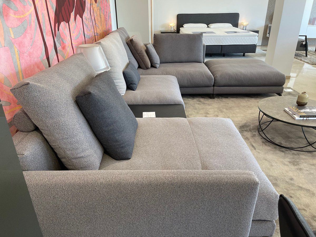 Modern living room furniture display in VIP Environment showroom Marbella Estepona
