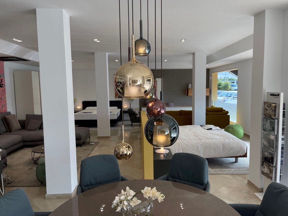 Luxury lighting showroom display at VIP Environment in Estepona